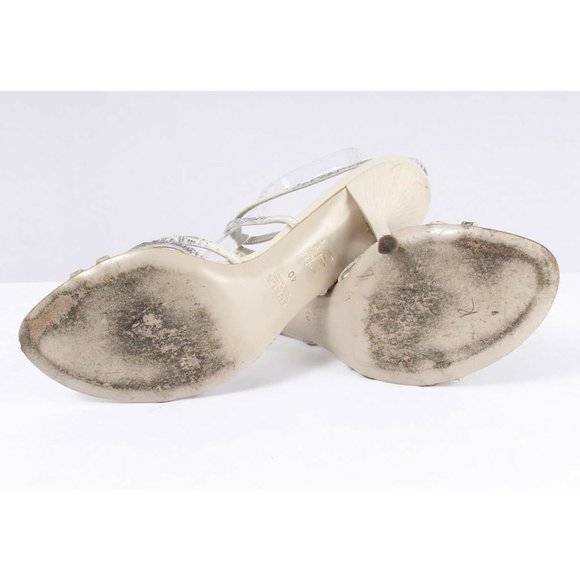 FURLA Blue & Cream Snakeskin Embossed Leather Strappy Ankle Strap Heel Sandals - Picture 8 of 8